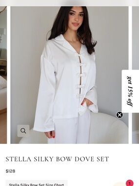 Waverles Stella Silky Bow Dove Set - White Pajama set bridal